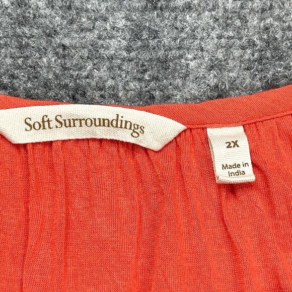 Soft Surroundings Blame Rio Embroidered Boho Top Womens 2X Coral Viscose - Picture 7 of 11